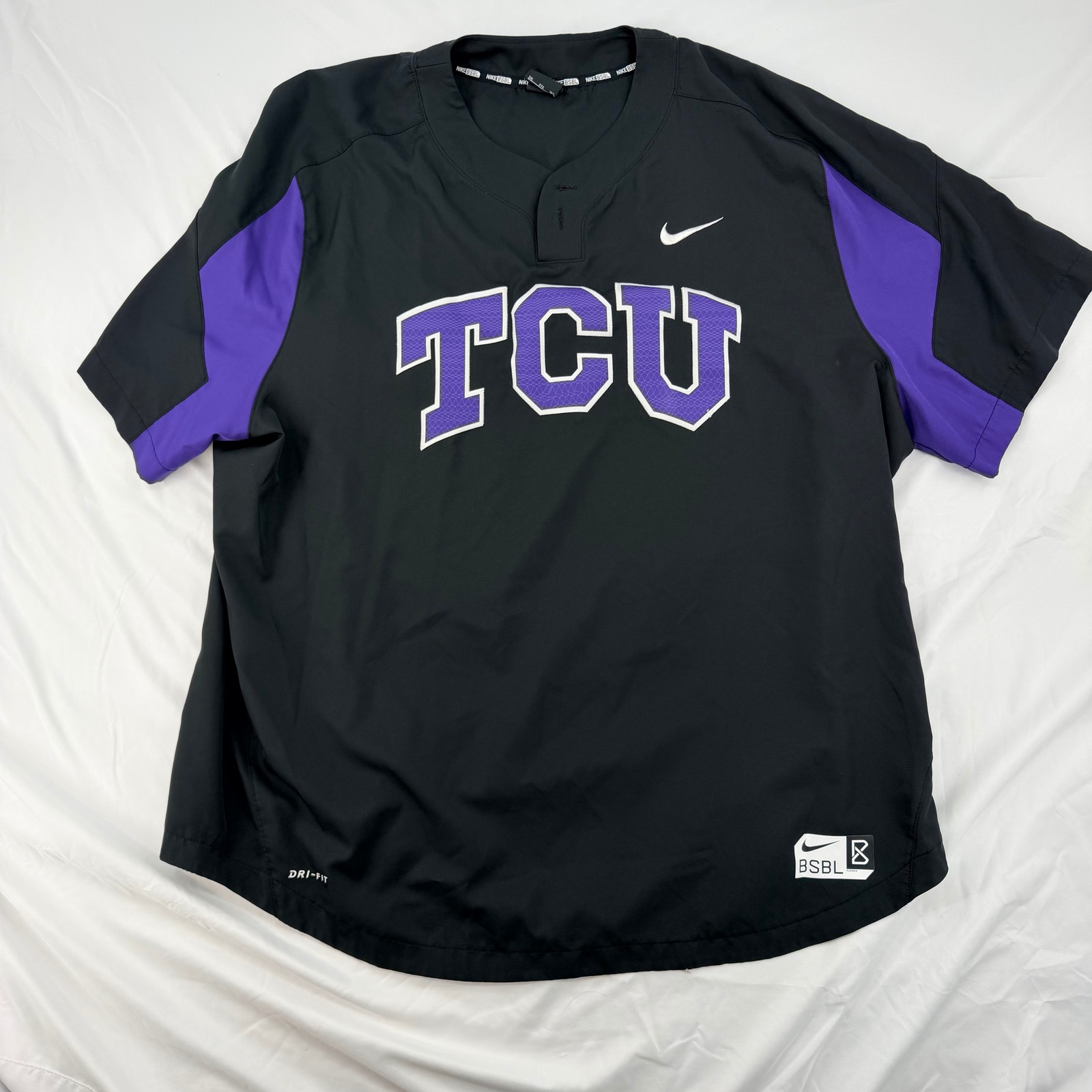 Nike Bsbl Tcu Horned Frogs Baseball Dri-Fit Pullover Shirt Mens 3xl Black Purple